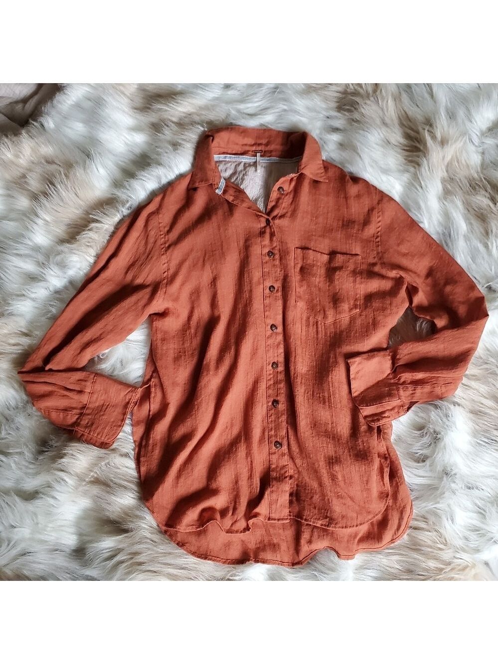 Free People Orange Button Up Top
